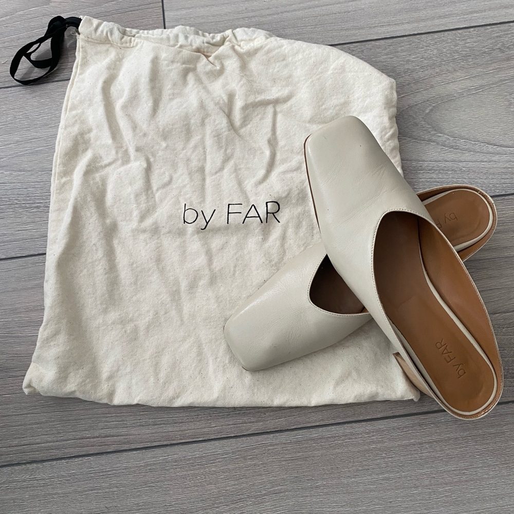 BY FAR Cream Leather Mules